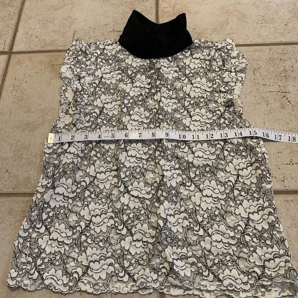 Zara Woman Black & White Lace High Neck Cap Sleeve Top Blouse - Size M - Picture 6 of 6